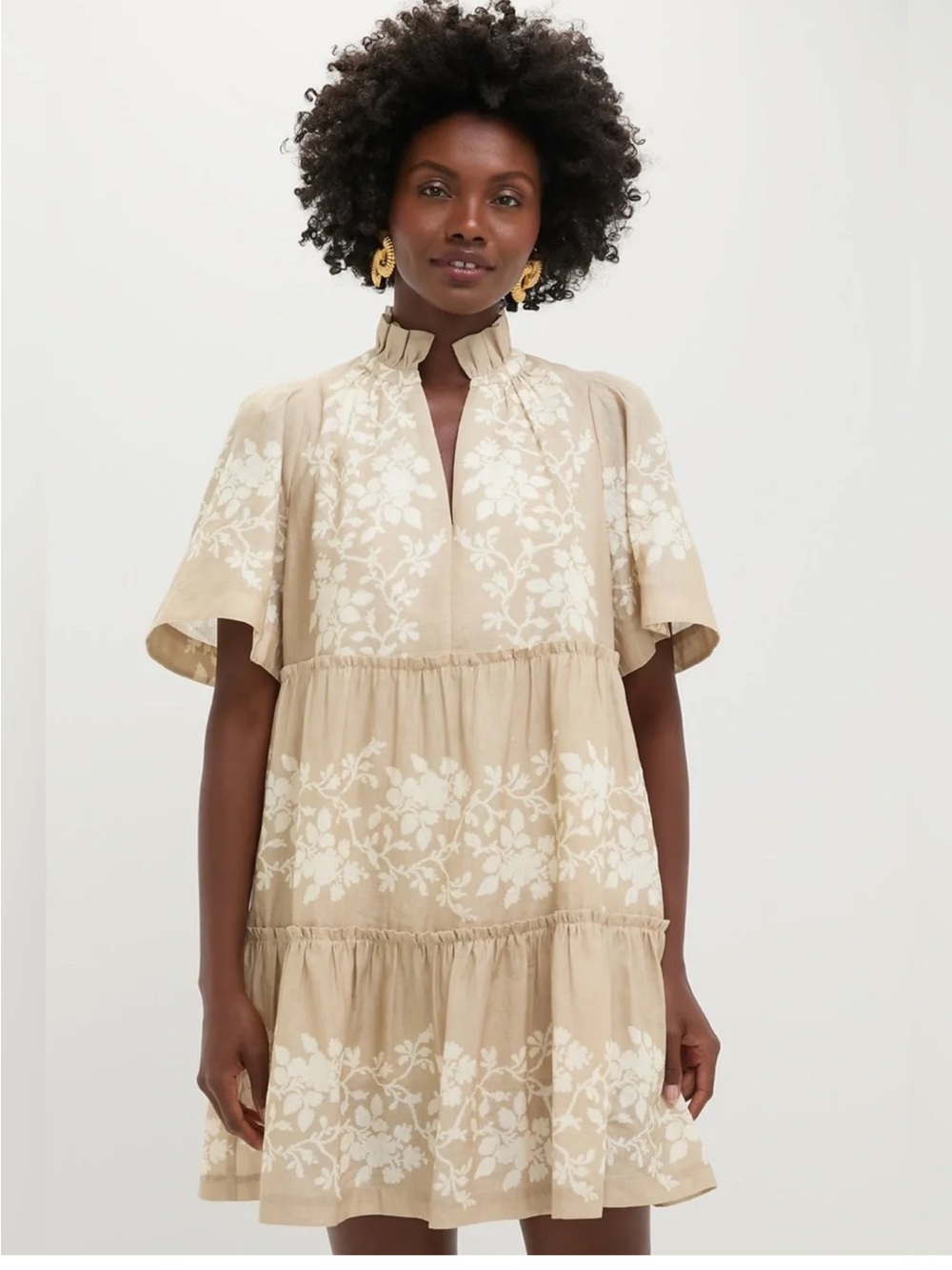 Tuckernuck Beige Floral Tiered Ruffled Dress